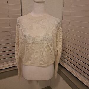 Say What? Ivory Textured Crew Neck Sweater